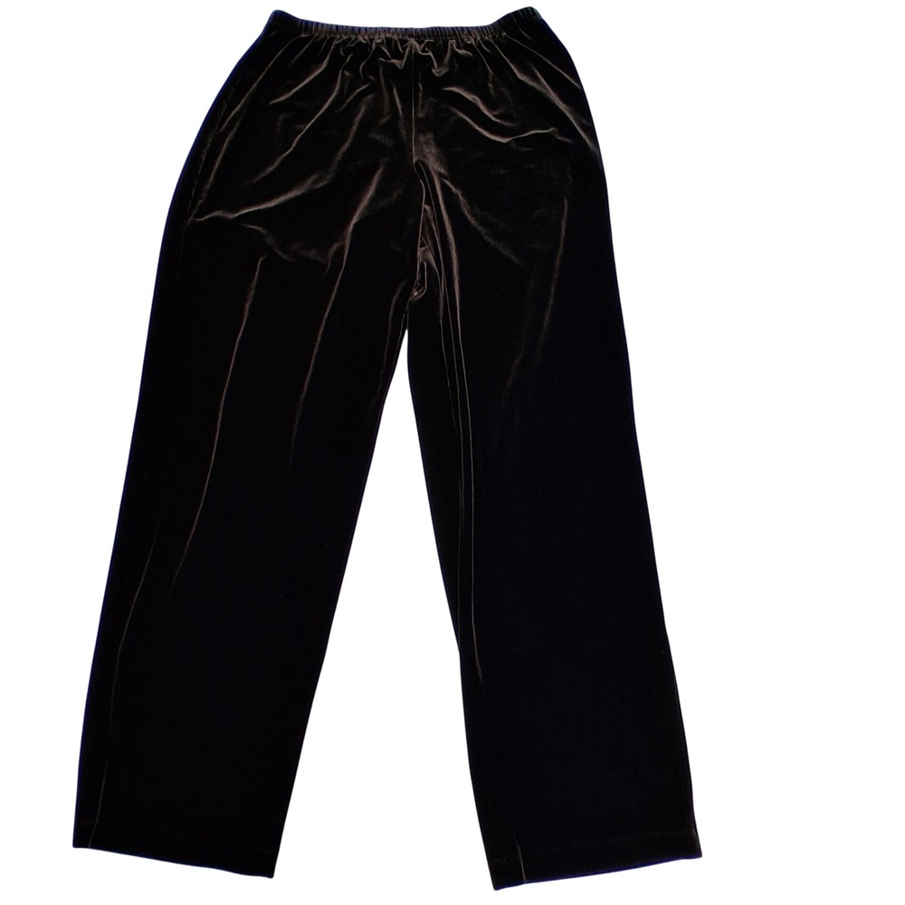 Chico's Velvet Pants Size 3 Brown Straight Leg Elastic Waist Comfy Luxe Holiday